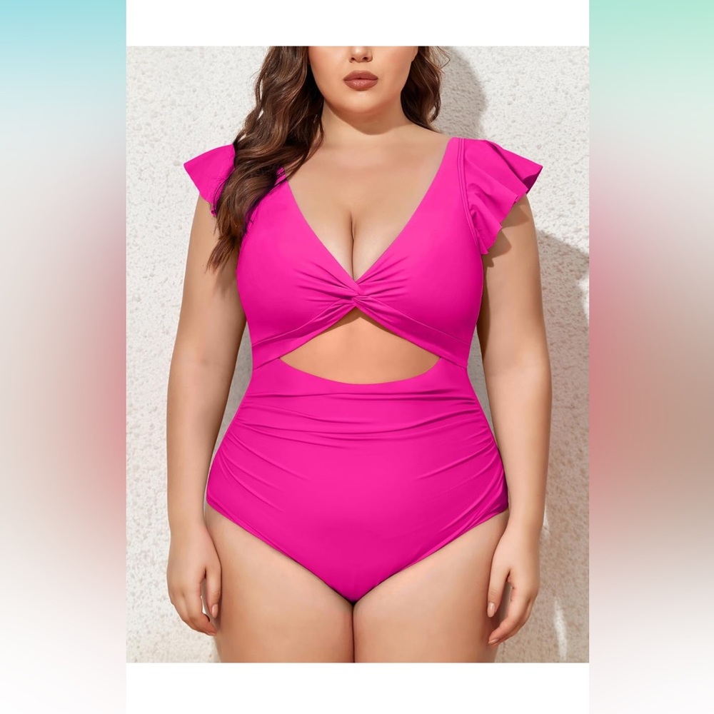 Pink Ruffled Women’s One Piece Swimsuit - Picture 4 of 8